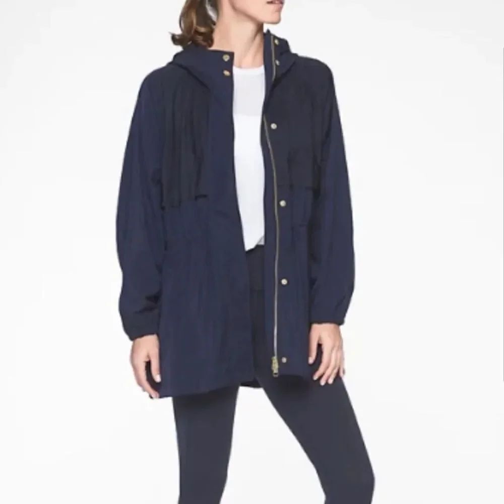 Athleta Rainfall Swing Hooded Zip Parka Jacket Navy Blue L/XL